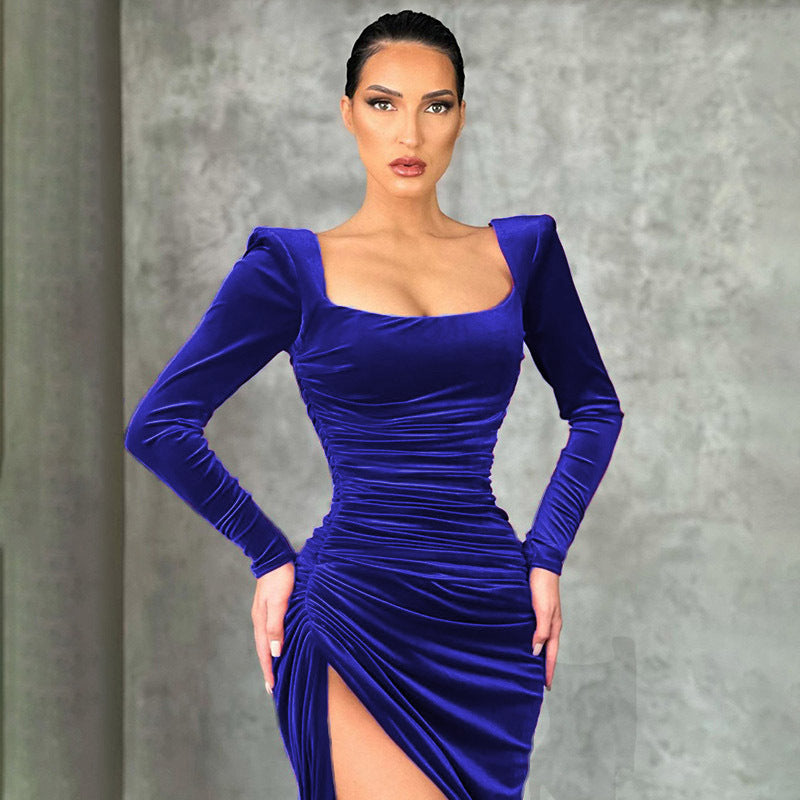Sexy Square Neck Folded High Waist Dress