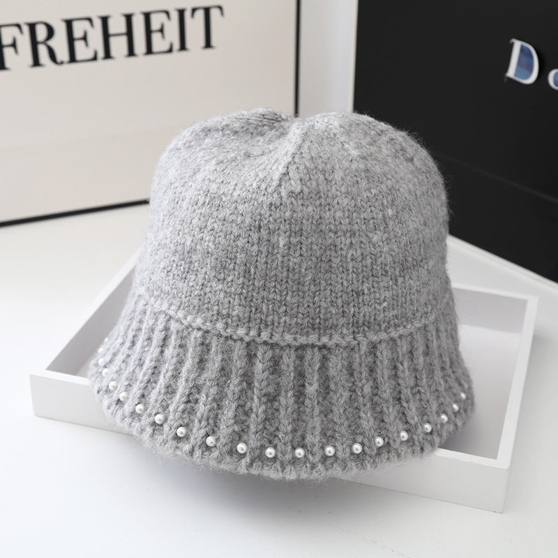 Casual WarmFaux Pearl Knitted Basin Hat