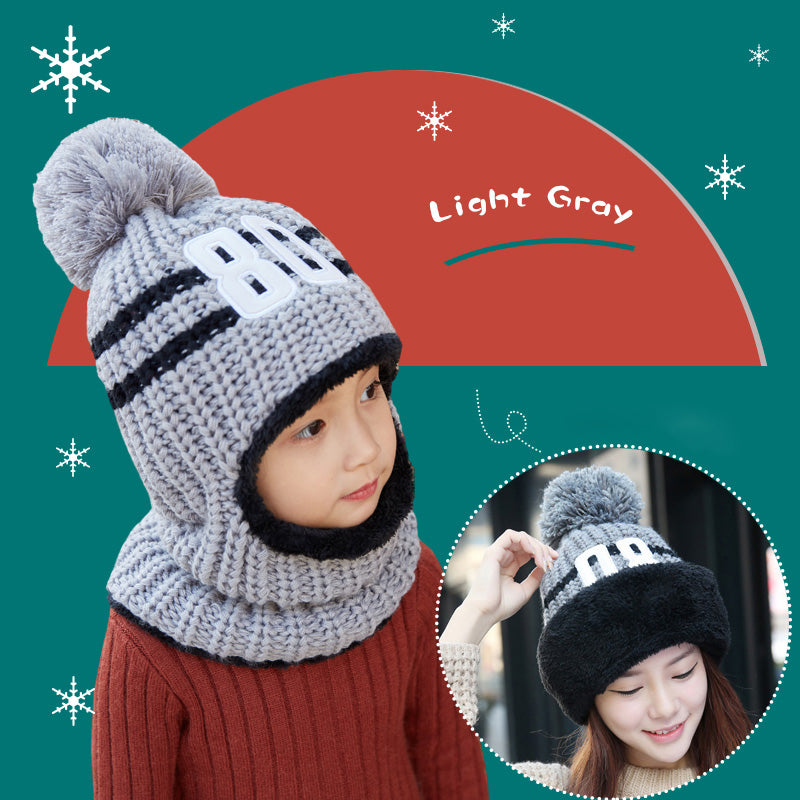 Winter Plush Padded Parent-Child Hat Knitted Hat Scarf 2 in 1