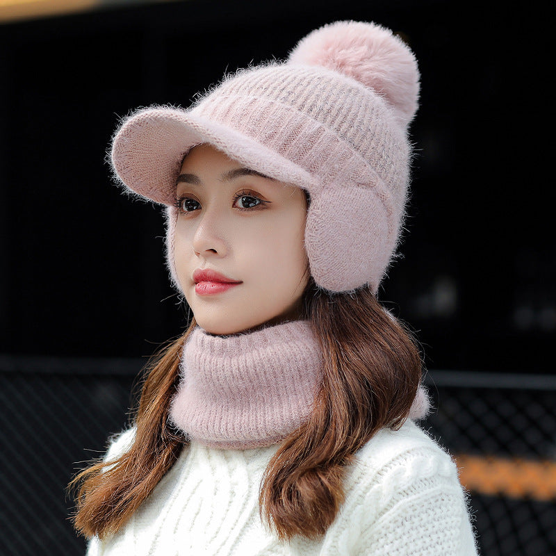 One-piece  Knitted Scarf Hat Warm Cap For Ear and Face Protection