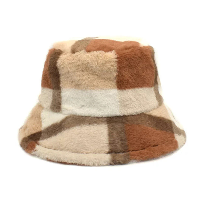 Fashion All-match Plaid Striped Plush Basin Hat