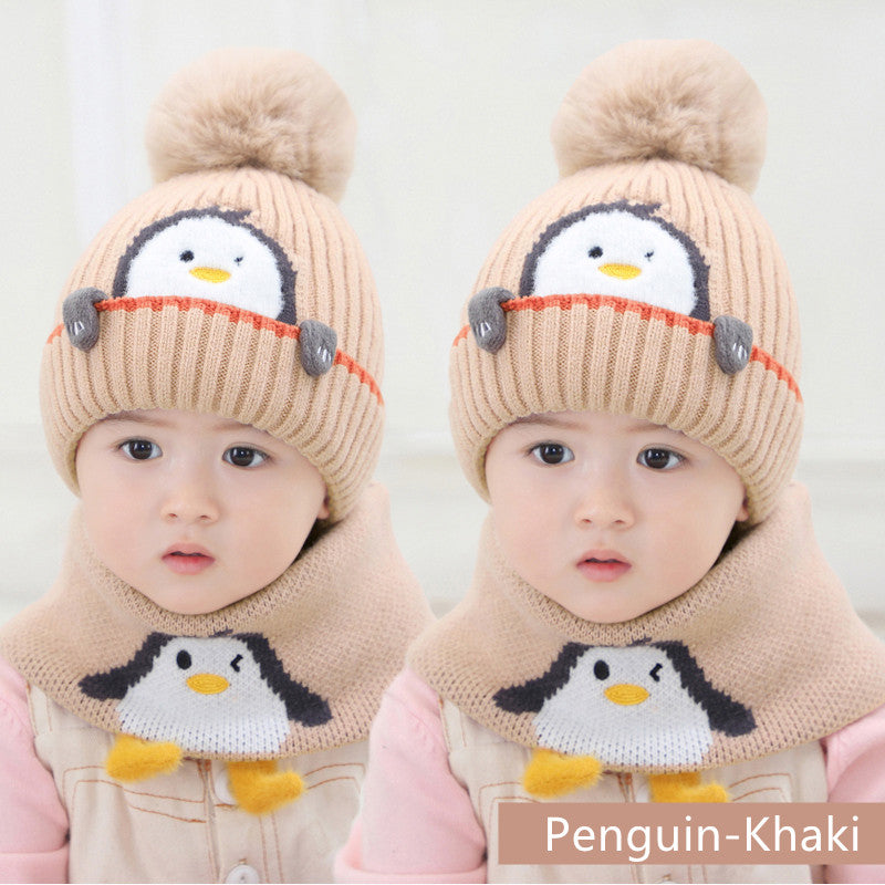 Windproof Ear Protection Scarf Knitted Hat For Age of 1-3 Years Old Children