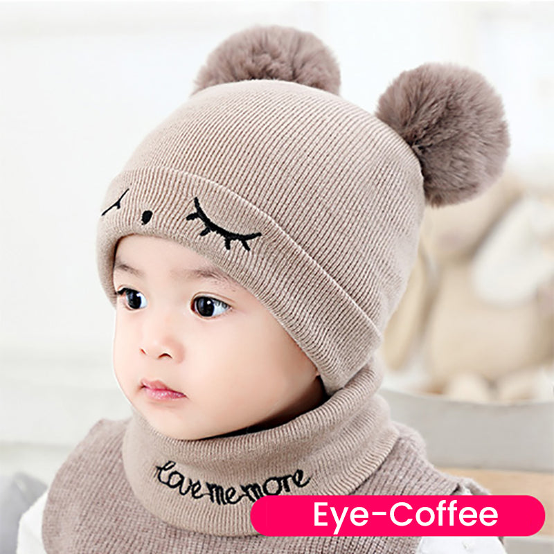 Winter Baby Warm Plush Knitted Hat Two-piece Neck Set