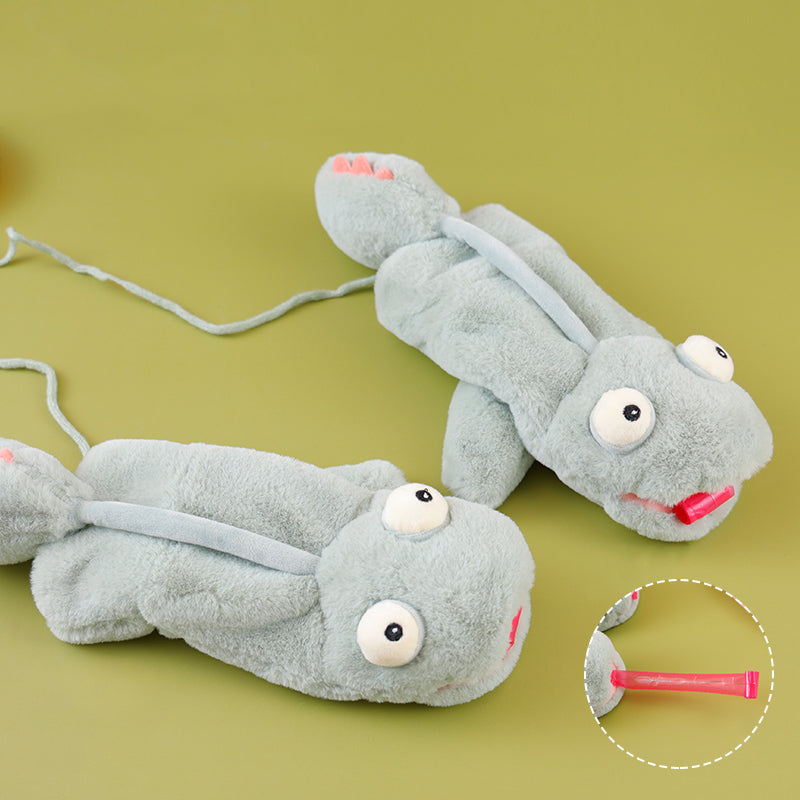 Artificial Rabbit Fur Cute Lizard Tongue Out Warm Mittens