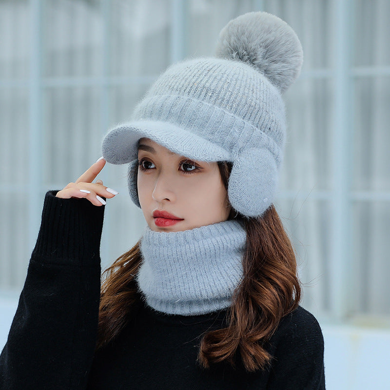 One-piece  Knitted Scarf Hat Warm Cap For Ear and Face Protection