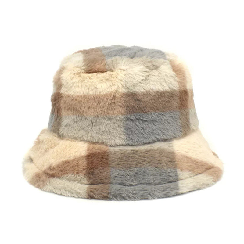 Fashion All-match Plaid Striped Plush Basin Hat