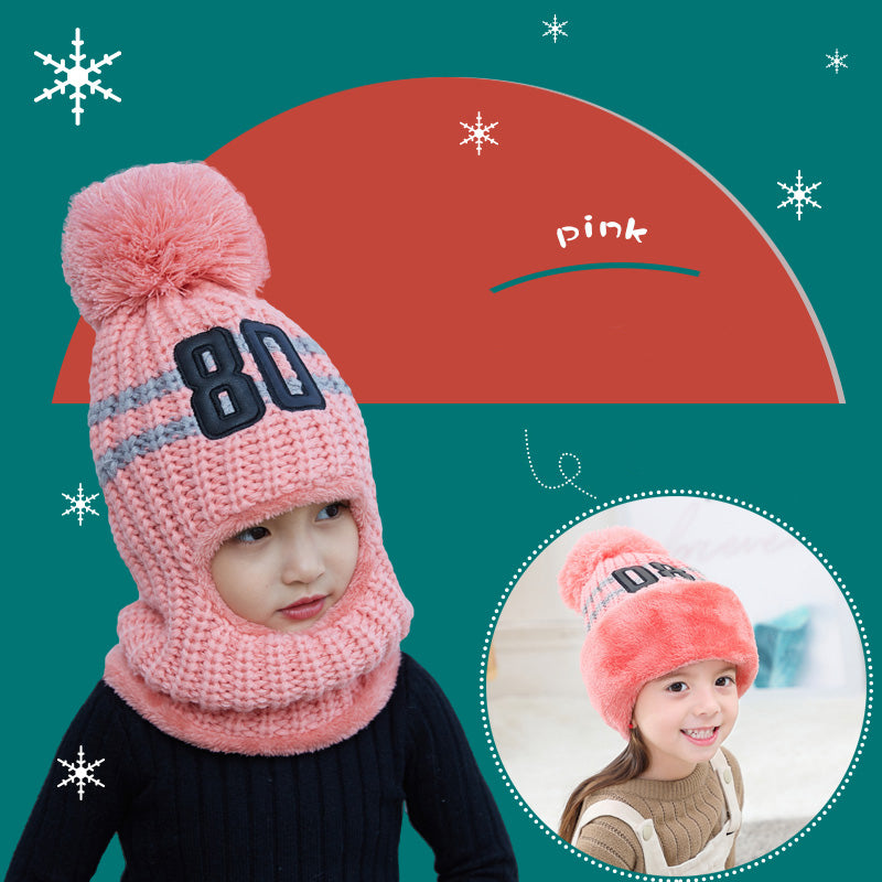 Winter Plush Padded Parent-Child Hat Knitted Hat Scarf 2 in 1