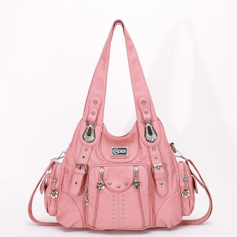 Fashion Large-Capacity Washing PU Shoulder Bag Handbag