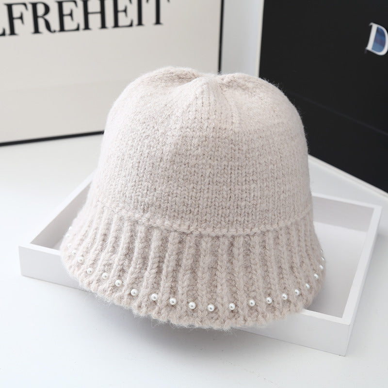 Casual WarmFaux Pearl Knitted Basin Hat