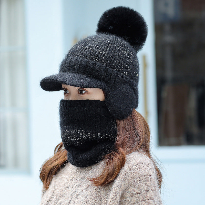 One-piece  Knitted Scarf Hat Warm Cap For Ear and Face Protection