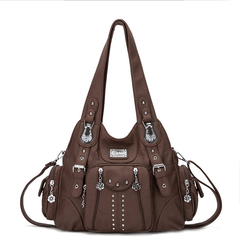 Fashion Large-Capacity Washing PU Shoulder Bag Handbag