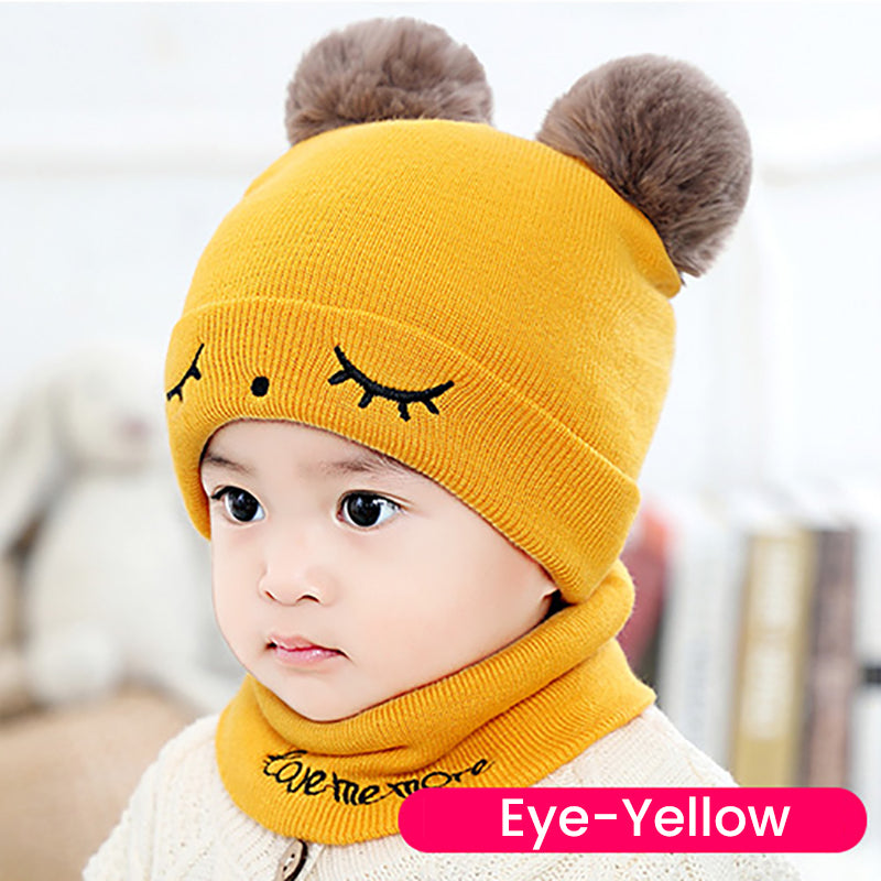 Winter Baby Warm Plush Knitted Hat Two-piece Neck Set