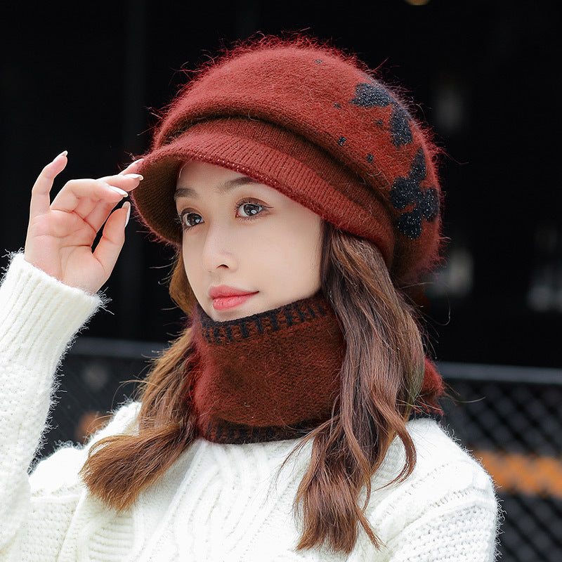 Windproof Knitted Muffler And Hat Set Ears Neck Protection