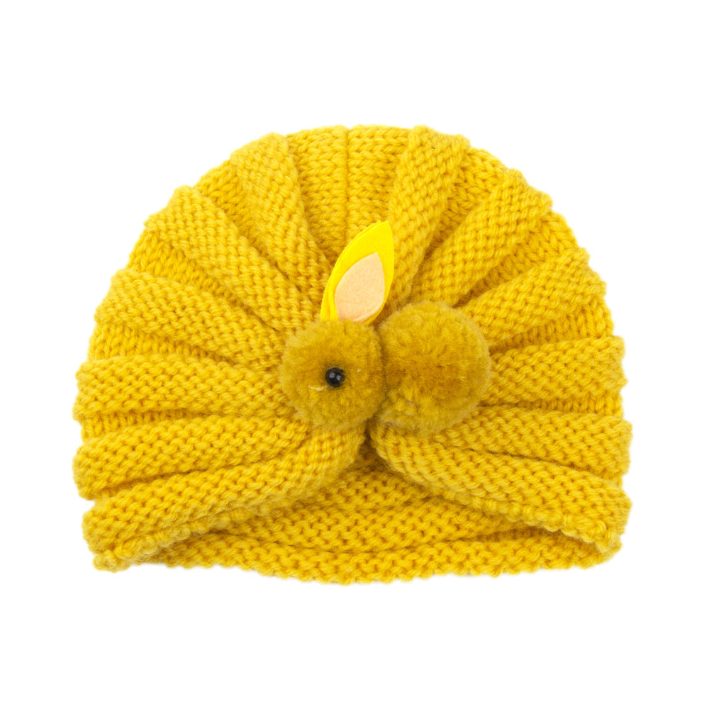 Baby Solid Color Cute Rabbit Knitted Hat For 0-6 Months