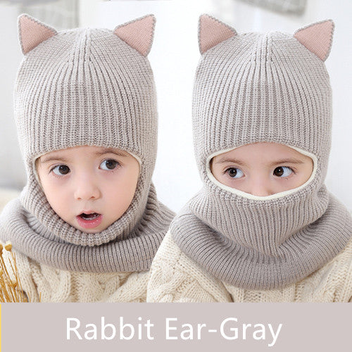 Cute Protective Face Neck Knit Warm Plush Winter Hat For Childen