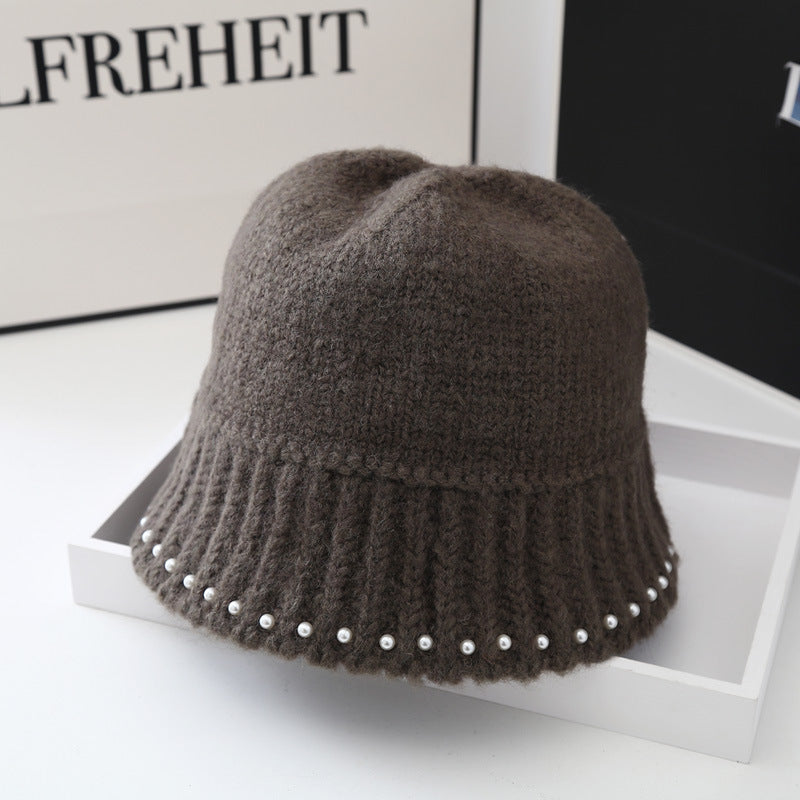 Casual WarmFaux Pearl Knitted Basin Hat