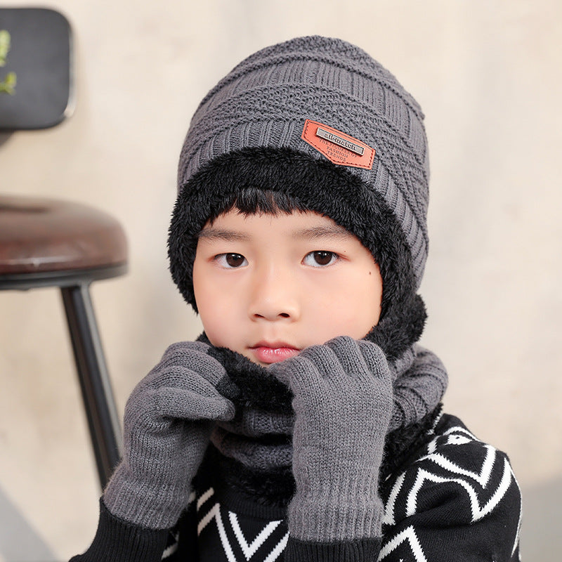 3 PCS Parent-child Knitted Hat Warm Scarf and Gloves Set For Men and Son