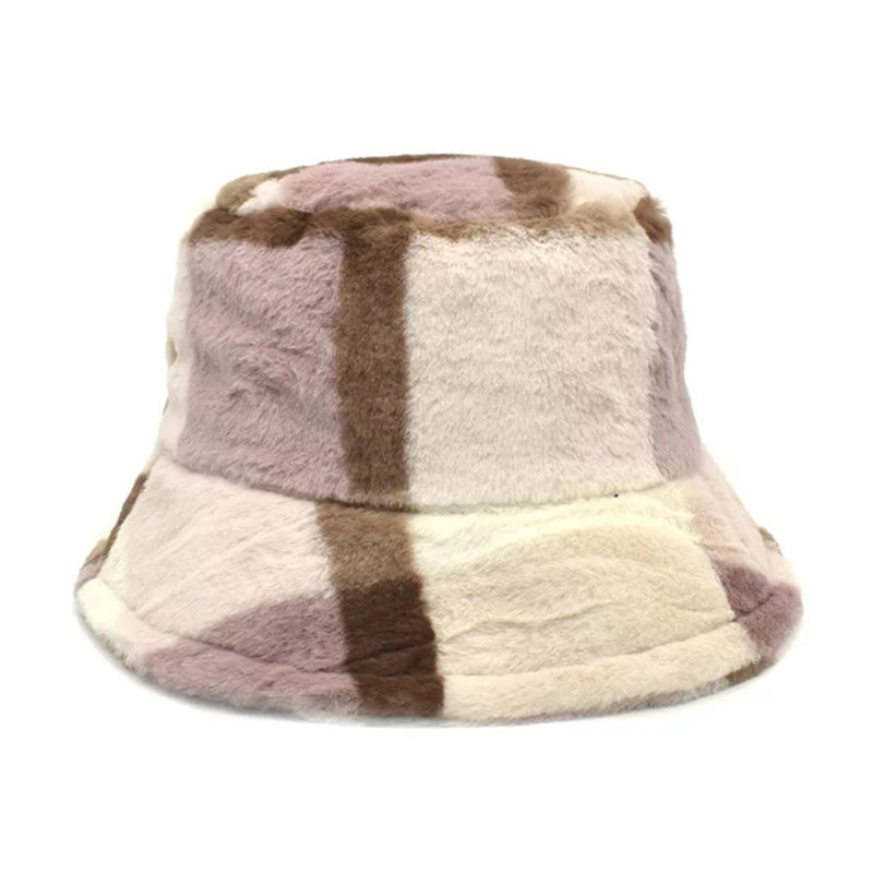 Fashion All-match Plaid Striped Plush Basin Hat