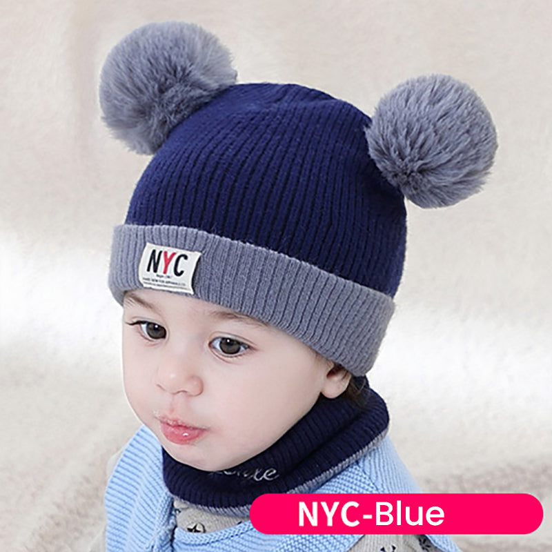 Winter Baby Warm Plush Knitted Hat Two-piece Neck Set