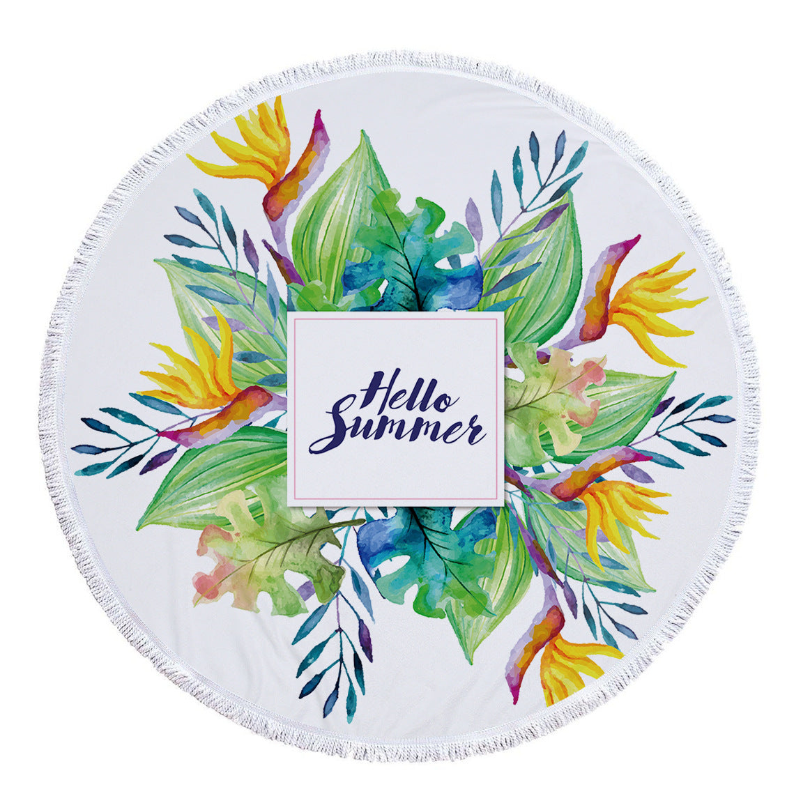 60 inch Diameter Printed Tassel Beach Towel Mat for Home and Outdoor