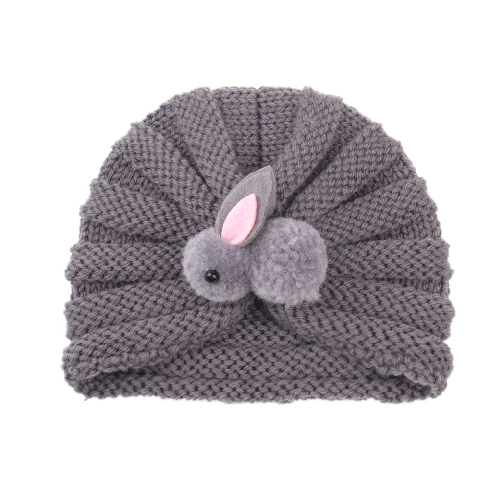 Baby Solid Color Cute Rabbit Knitted Hat For 0-6 Months