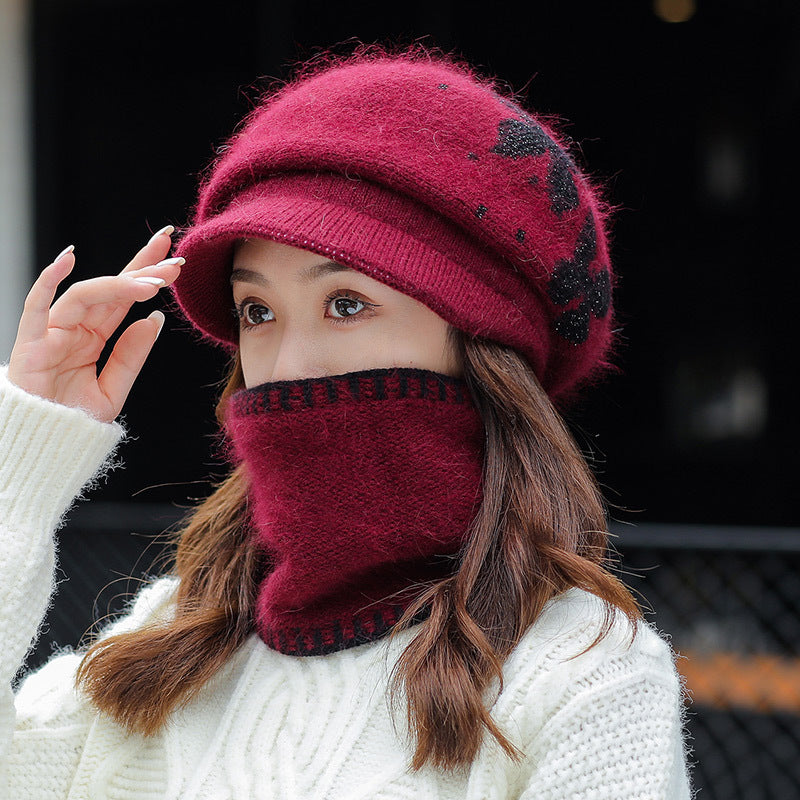 Windproof Knitted Muffler And Hat Set Ears Neck Protection