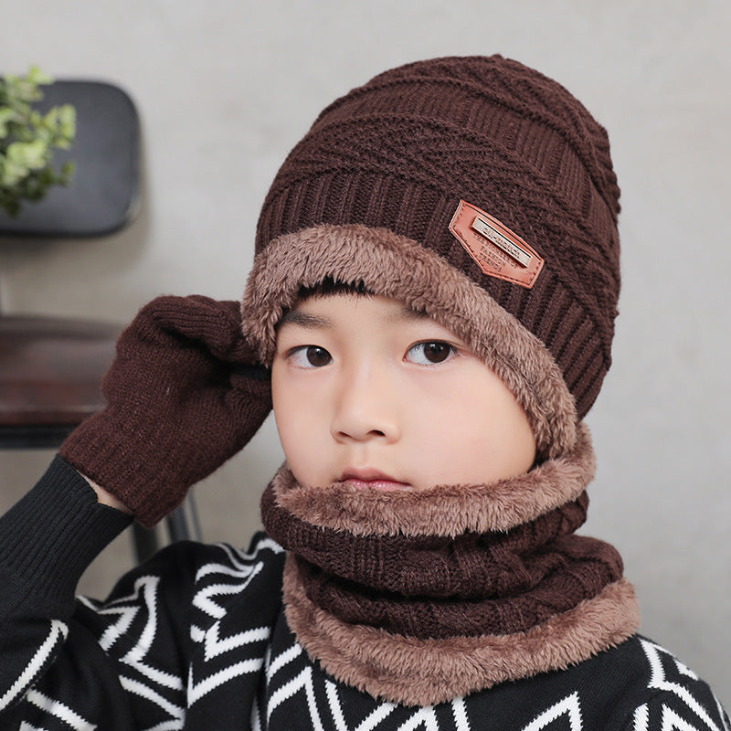 3 PCS Parent-child Knitted Hat Warm Scarf and Gloves Set For Men and Son