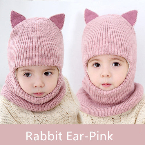 Cute Protective Face Neck Knit Warm Plush Winter Hat For Childen