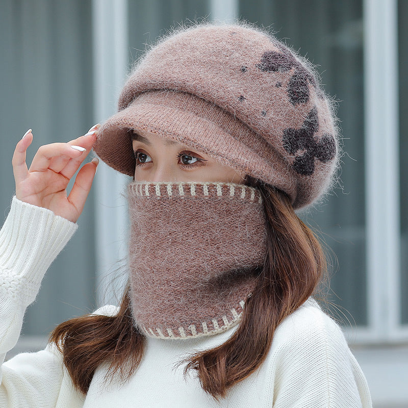 Windproof Knitted Muffler And Hat Set Ears Neck Protection