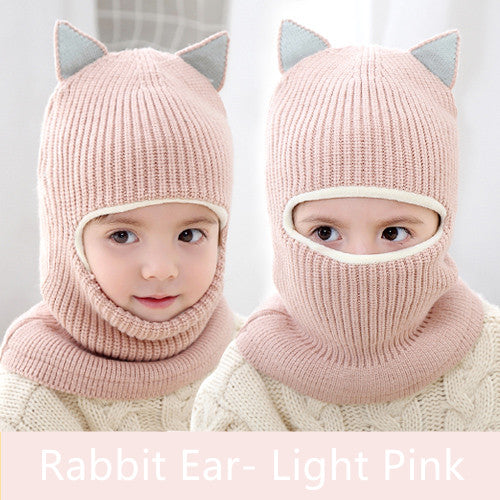 Cute Protective Face Neck Knit Warm Plush Winter Hat For Childen