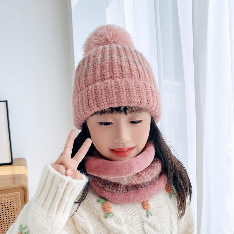 Fashion Parent-child Knit Scarf Hat Set For Cold Weather