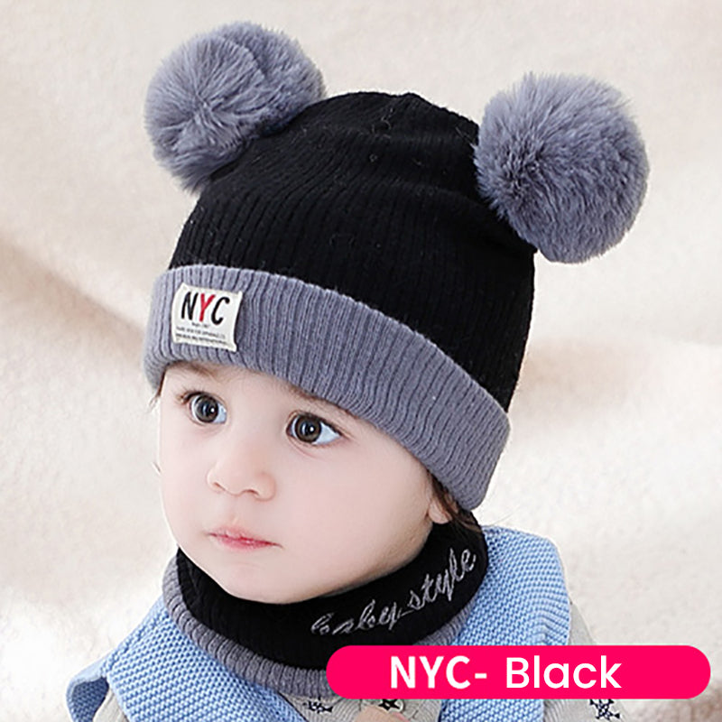 Winter Baby Warm Plush Knitted Hat Two-piece Neck Set