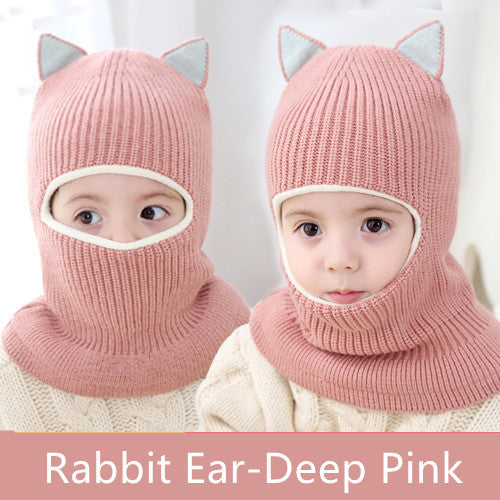Cute Protective Face Neck Knit Warm Plush Winter Hat For Childen