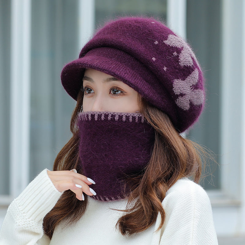 Windproof Knitted Muffler And Hat Set Ears Neck Protection