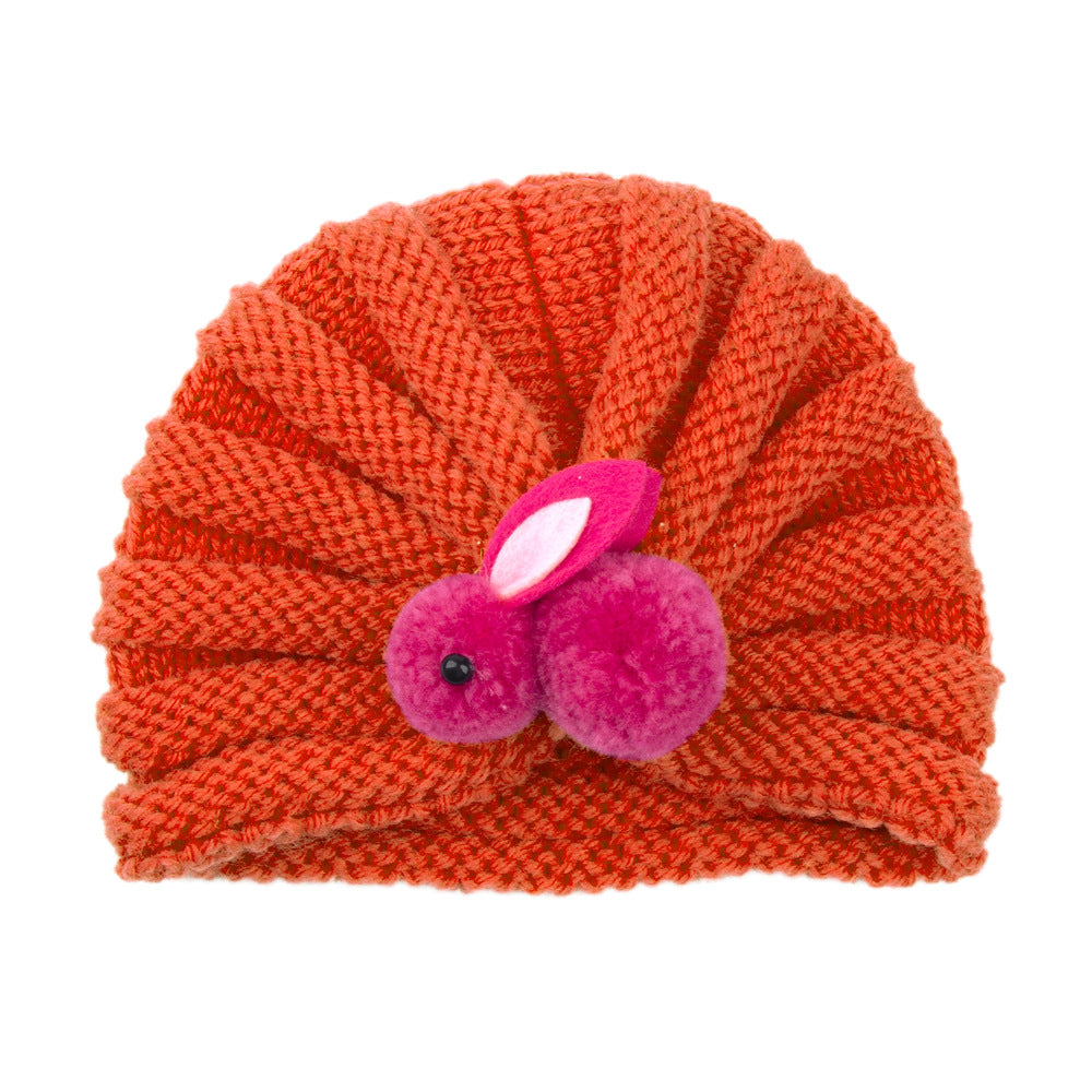 Baby Solid Color Cute Rabbit Knitted Hat For 0-6 Months