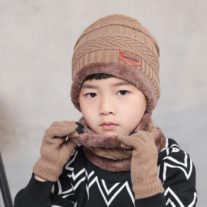 3 PCS Parent-child Knitted Hat Warm Scarf and Gloves Set For Men and Son
