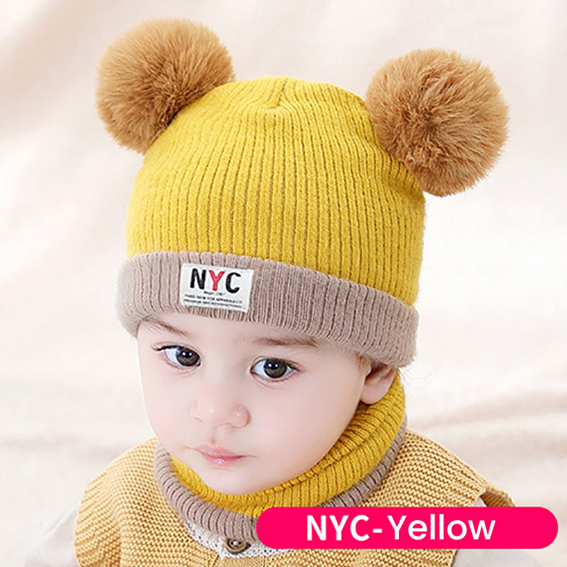 Winter Baby Warm Plush Knitted Hat Two-piece Neck Set