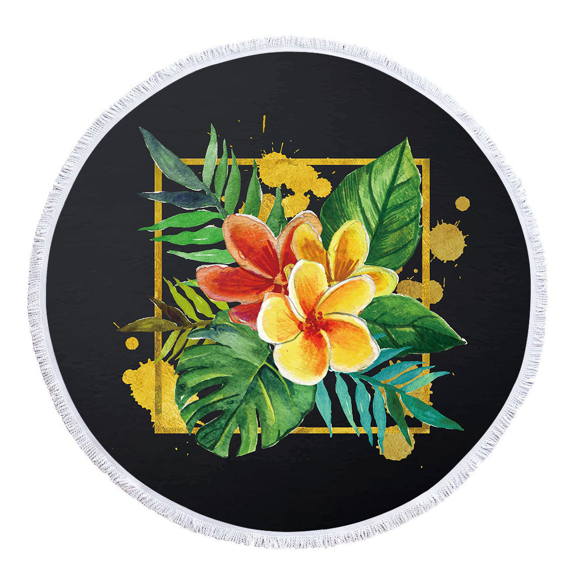 60 inch Diameter Printed Tassel Beach Towel Mat for Home and Outdoor