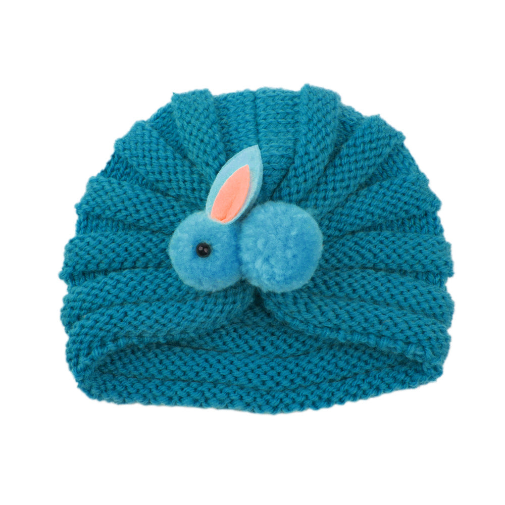 Baby Solid Color Cute Rabbit Knitted Hat For 0-6 Months