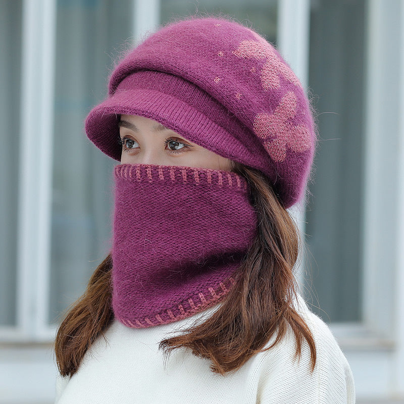 Windproof Knitted Muffler And Hat Set Ears Neck Protection
