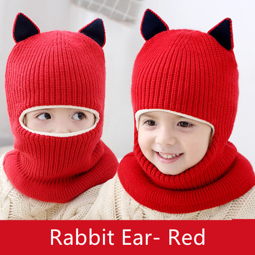 Cute Protective Face Neck Knit Warm Plush Winter Hat For Childen
