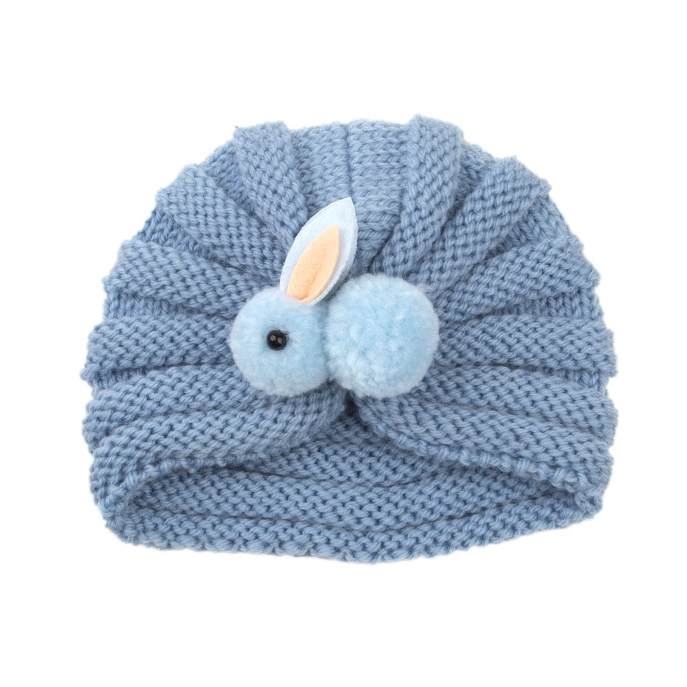 Baby Solid Color Cute Rabbit Knitted Hat For 0-6 Months