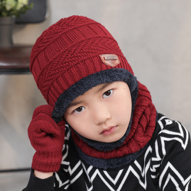 3 PCS Parent-child Knitted Hat Warm Scarf and Gloves Set For Men and Son