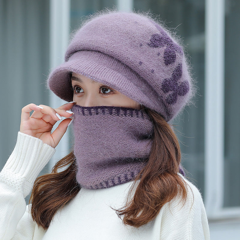 Windproof Knitted Muffler And Hat Set Ears Neck Protection