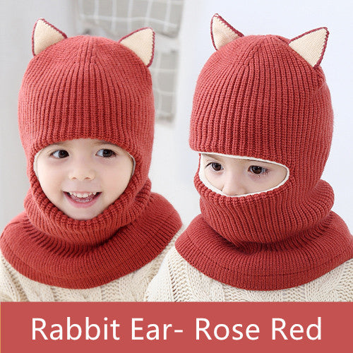 Cute Protective Face Neck Knit Warm Plush Winter Hat For Childen