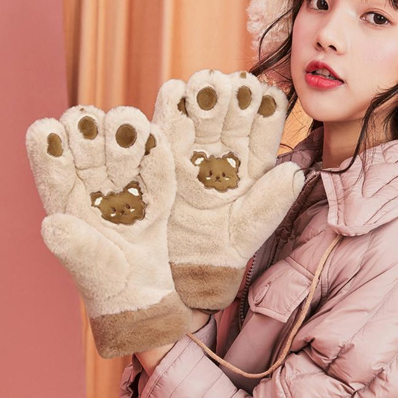 Artificial Rabbit Fur Cute Lizard Tongue Out Warm Mittens