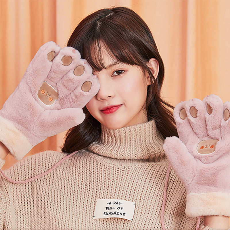 Artificial Rabbit Fur Cute Lizard Tongue Out Warm Mittens