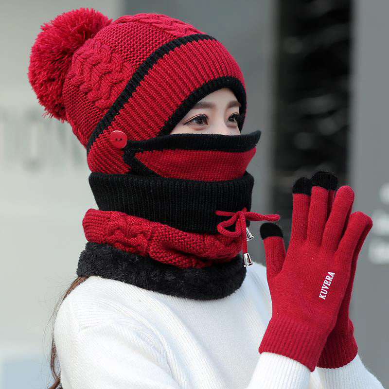 Hat+Mask+Scarf+Gloves 4-In-1 Knitted Set