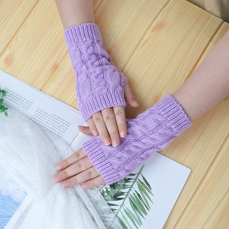 Spring Jacquard Knitted Half-Finger Gloves