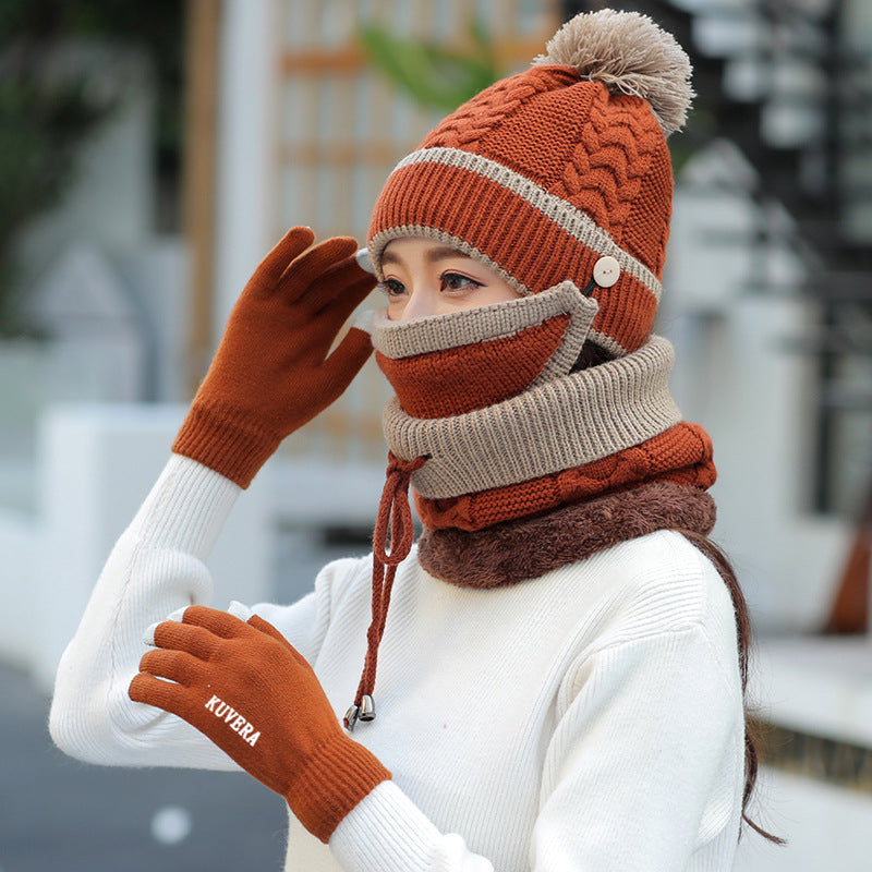 Hat+Mask+Scarf+Gloves 4-In-1 Knitted Set